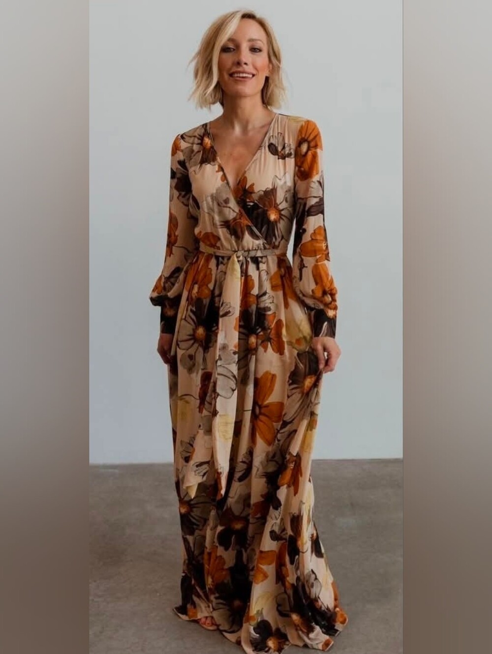 Baltic Born | Lydia Maxi Dress in Camel Floral Size Large